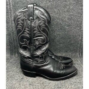 Vintage J Chisholm Western Cowboy Boots Black Leather Mens Size 10.5 D J510